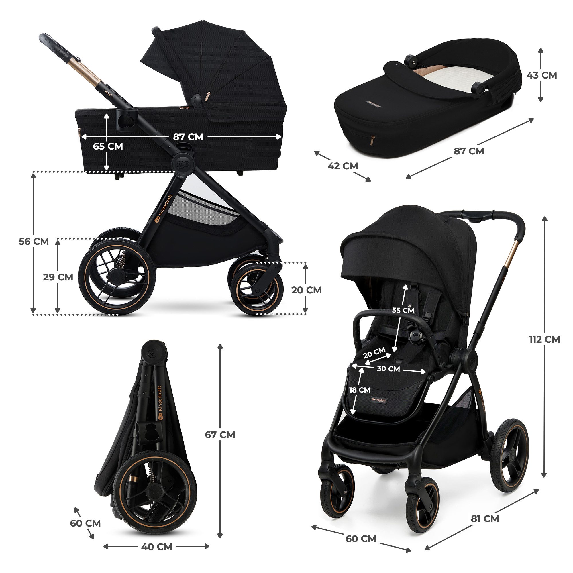 Kinderkraft Nea 2 | wózek wielofunkcyjny 2w1 | możliwość 3w1 lub 4w1| Soft Beige - obrazek 8